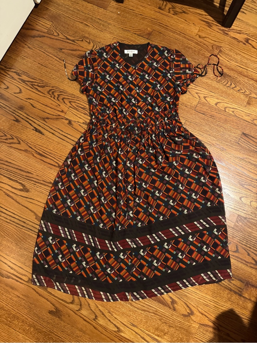 Isaac Mizrahi Rust and Black Geometric Midi Dress